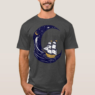Sailing on the Moon at Night Sea Sailboat Sail Oce T-Shirt