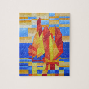 Sailing on the Seven Seas So Blue Cubist Abstract Jigsaw Puzzle