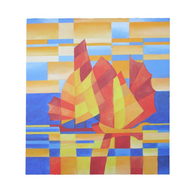Sailing on the Seven Seas So Blue Cubist Abstract Notepad (Front)