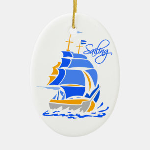 Sailing ornament, customisable ceramic tree decoration
