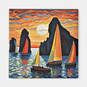 Sailing past rocks magnet