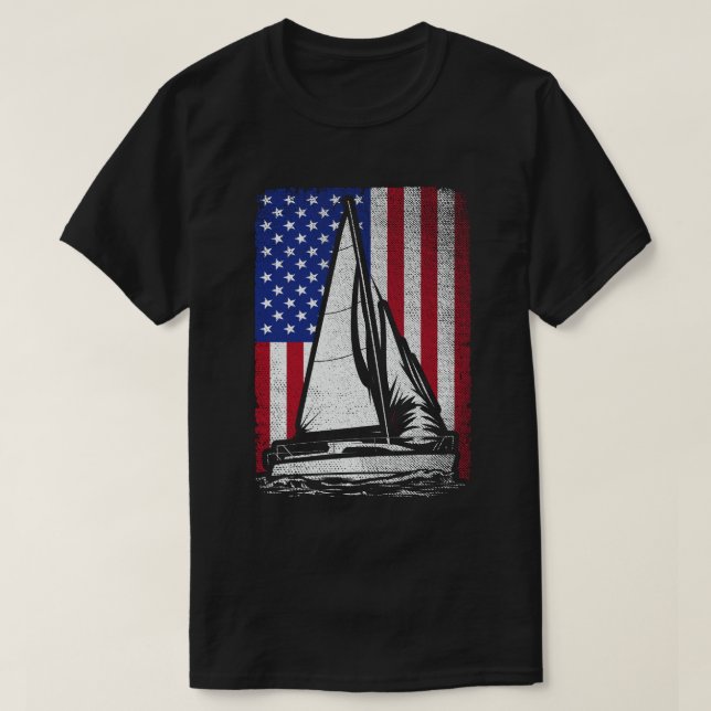 Sailing Patriotic American Flag sailboat Boating T-Shirt (Design Front)