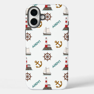 Sailing Pattern Colour on White iPhone 16 Plus Case