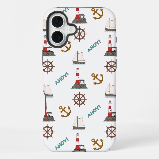 Sailing Pattern Colour on White iPhone Case (Back)