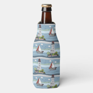 Sailing Pattern custom name Bottle Cooler