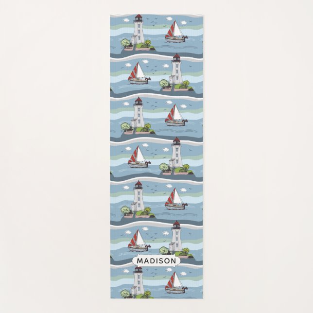 Sailing Pattern custom name yoga mat (Front)