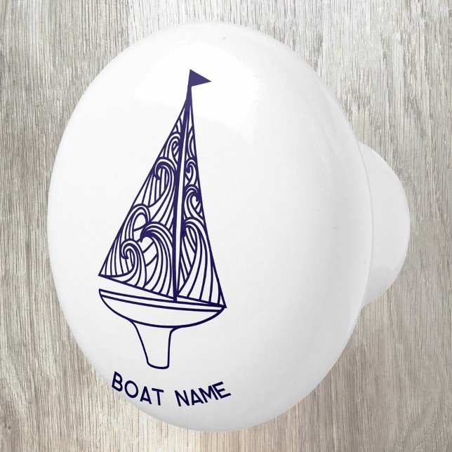 Sailing Personalised Boat Name Ceramic Knob (Personalized sailing boat yacht boat name ceramic door pull or knob for boat, beach or lake house)
