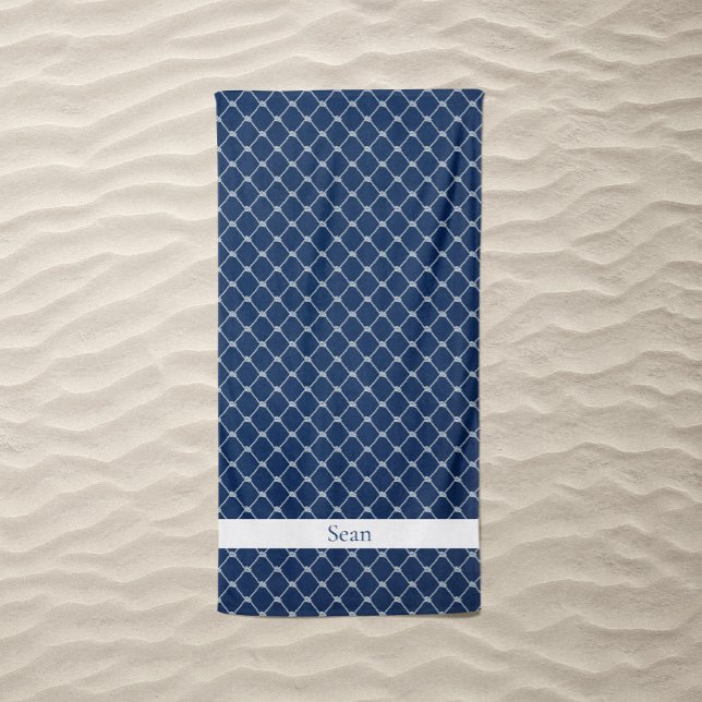 Sailing Ropes Nautical Navy Blue Beach Towel (Fishing Nets Beach Towel)