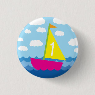 Sailing Sail Boat Cute Kids 1st Birthday Party 3 Cm Round Badge