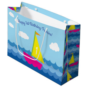 Sailing Sail Boat Cute Kids Birthday Party Large Gift Bag