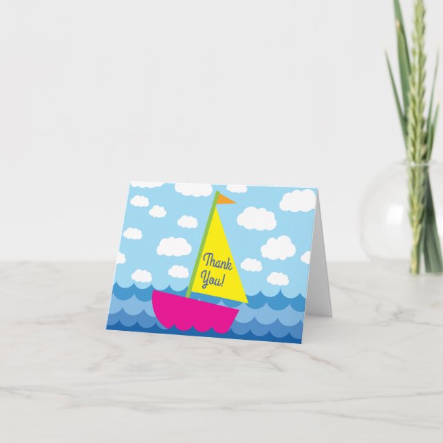 Sailing Sail Boat Cute Spring 1st Birthday Party Card (Front)