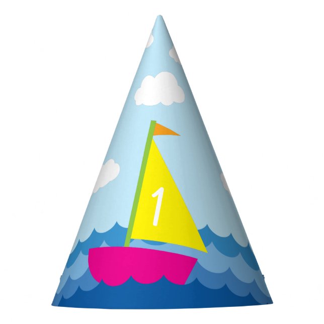 Sailing Sail Boat Cute Spring 1st Birthday Party Party Hat (Front)