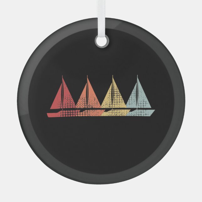 Sailing Sail Boat Retro Glass Tree Decoration (Front)