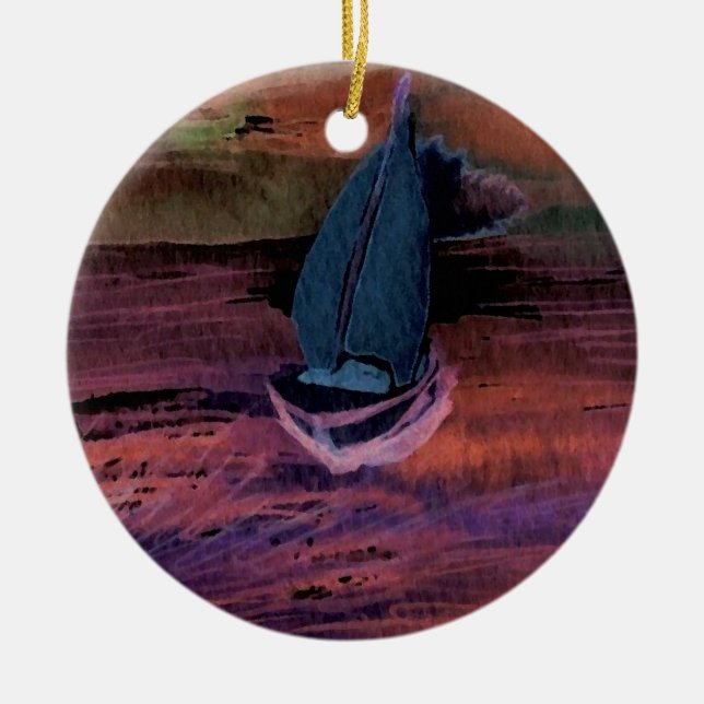 Sailing Sailboat Art Night Sailing a Quick Breeze Ceramic Tree Decoration (Front)