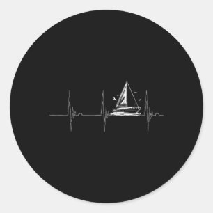 Sailing Sailboat Heartbeat Ekg Pulse Boating Sail Classic Round Sticker