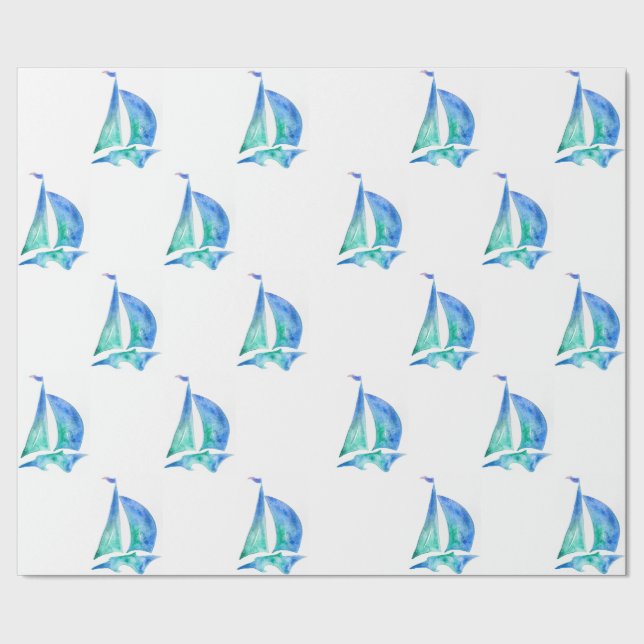 Sailing Sailboat Watercolor Wrapping Paper Art (Seam)