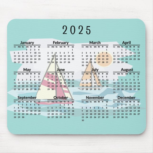 Sailing Sailboats Design 2025 Calendar Mouse Pad (Front)