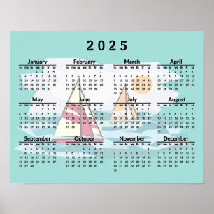 Sailing Sailboats Design 2025 Calendar Poster