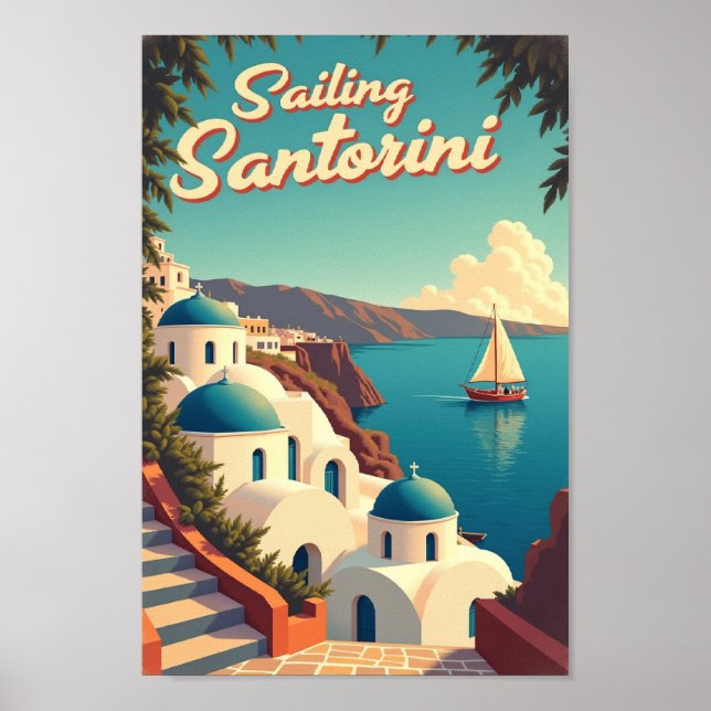Sailing Santorini – Retro Travel Poster (Front)