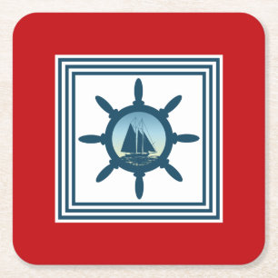 Sailing scene square paper coaster