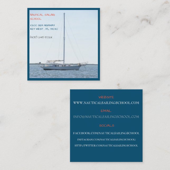 Sailing School Instructor/White Sailboat Sailing Square Business Card (Front/Back)