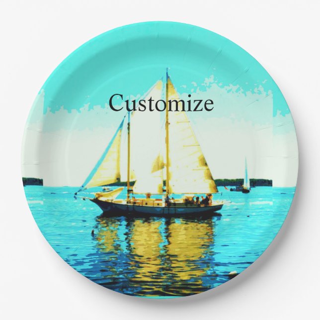 Sailing schooner Thunder_Cove Cake Stand Paper Plate (Front)