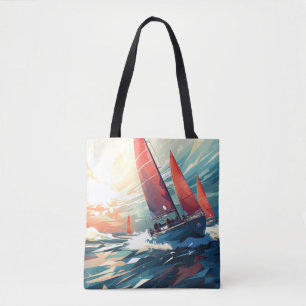 Sailing Sea Sport Painting Abstract Art Decor Tote Bag