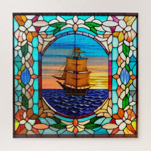 Sailing Ship at Sunset Jigsaw Puzzle