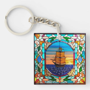 Sailing Ship at Sunset Key Ring