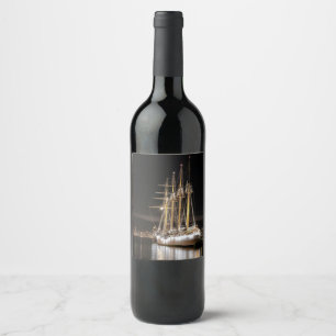 Sailing ship at the pier wine label