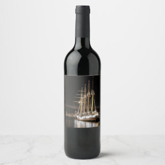 Sailing ship at the pier wine label