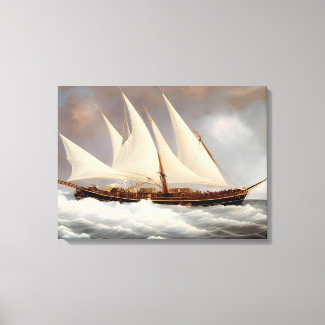 Sailing Ship battling the sea's - oil painting Canvas Print (Front)