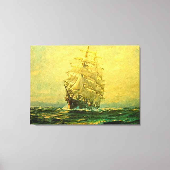 Sailing ship crosses the Atlantic Canvas Print (Front)
