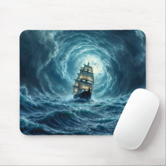 Sailing ship epic storm dark fantasy decor mouse pad
