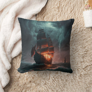 Sailing Ship Fighting Waves And Storm In The Sea Cushion
