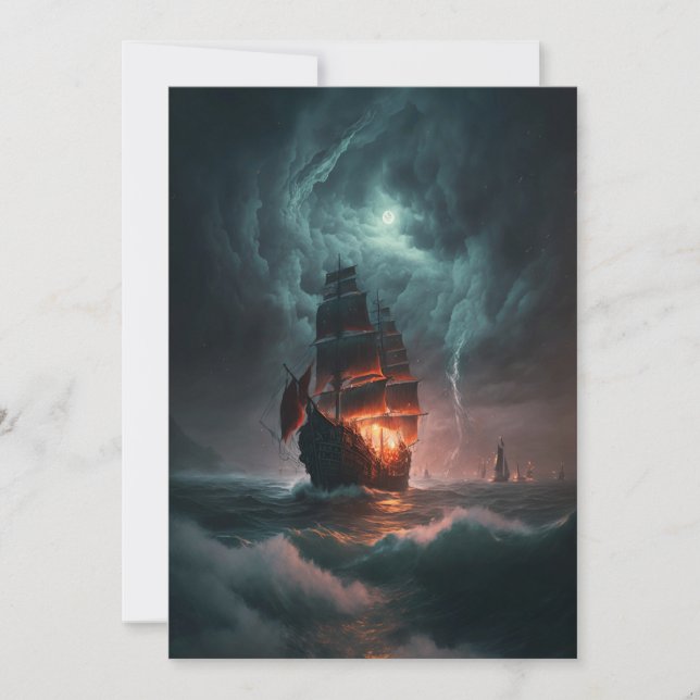 Sailing Ship Fighting Waves And Storm In The Sea Invitation (Front)