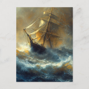 Sailing Ship in a Storm Painting Postcard