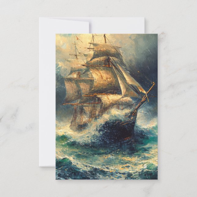 Sailing Ship in a Storm Painting Thank You Card (Front)