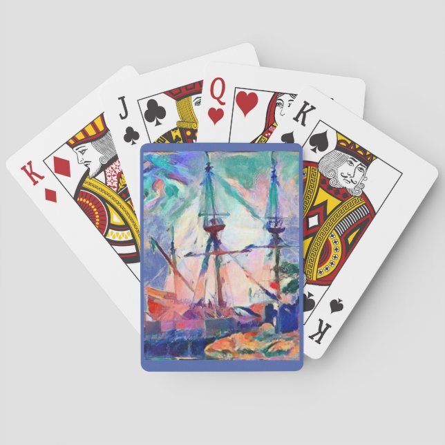 sailing ship in port whimsical fun playing cards (Back)