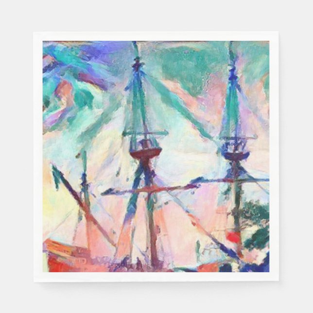 sailing ship in port whimsical napkin (Front)