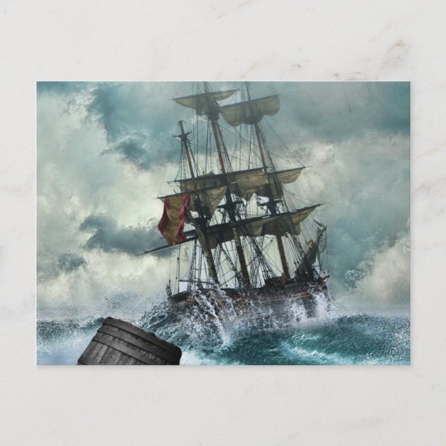 Sailing Ship in Storm Illustration Postcard (Front)