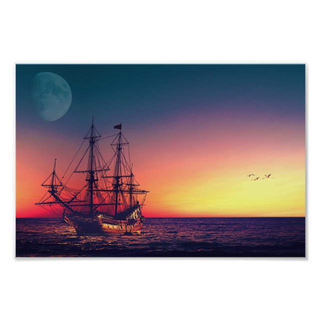 Sailing Ship into the Sunset Photo Print (Front)