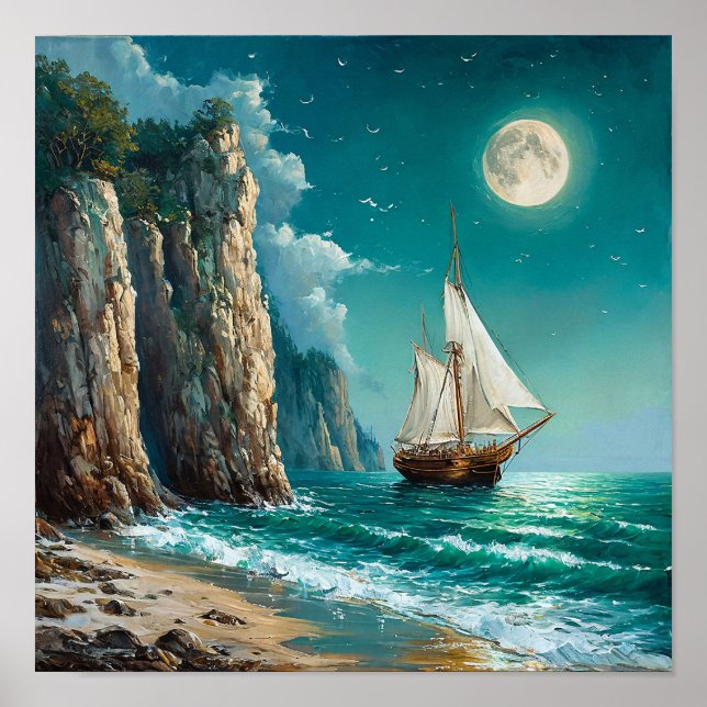 Sailing Ship Ocean Classic Seascape Maritime Poster (Front)