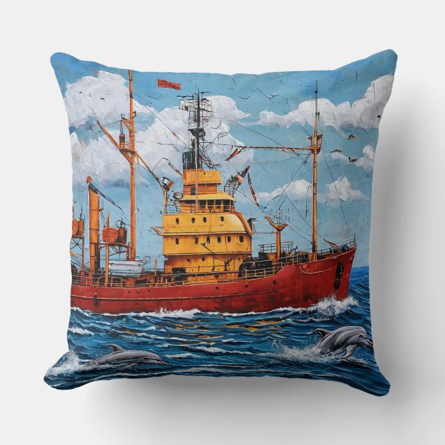Sailing Ship Ocean Travel Maritime Aesthetic Decor Cushion (Front)