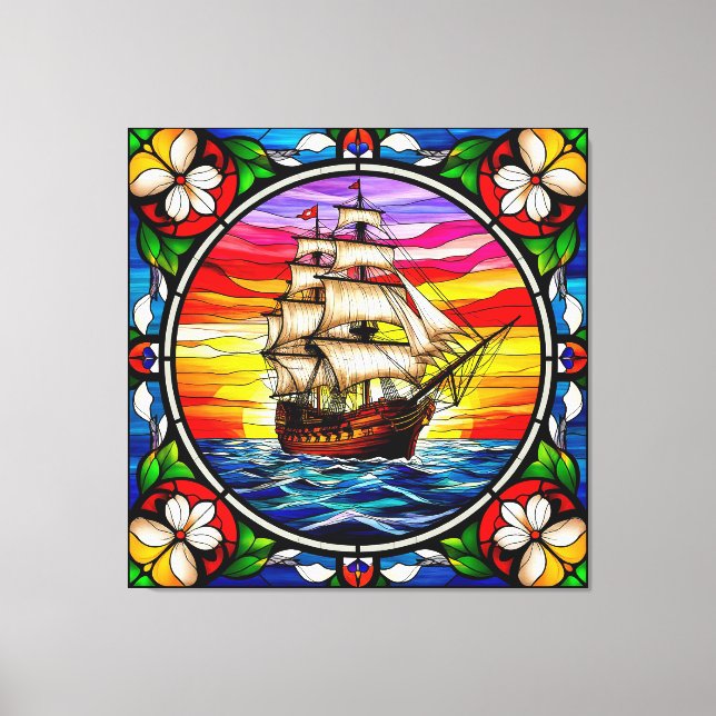 Sailing Ship on Open Sea at Sunset Canvas Print (Front)