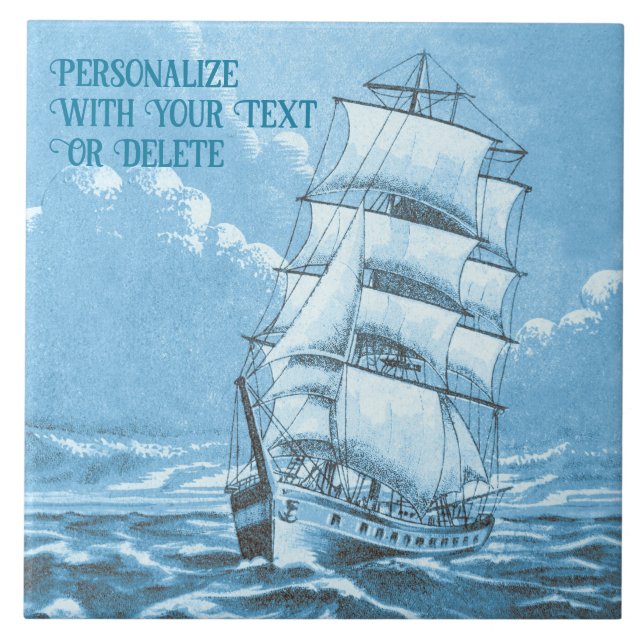   Sailing Ship Seaman Nautical Blue Vintage Custom Tile (Front)