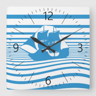 Sailing ship square wall clock