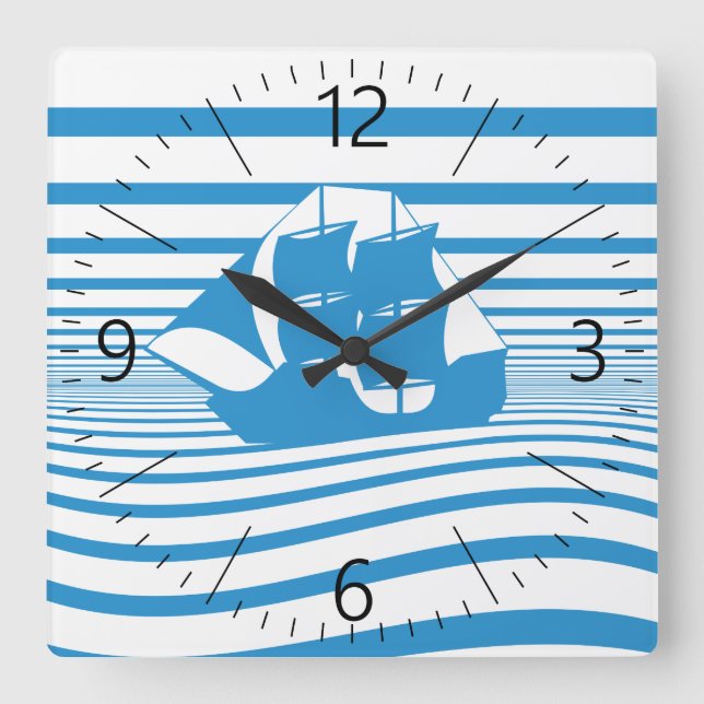 Sailing ship square wall clock (Front)
