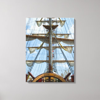 Sailing Ship Wheel and Rigging Canvas Print