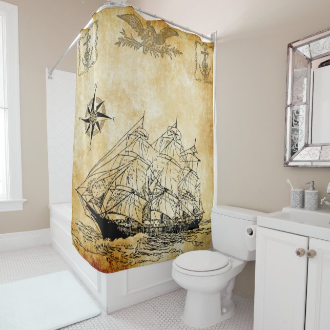 sailing ship with eagle shower curtain (In Situ)